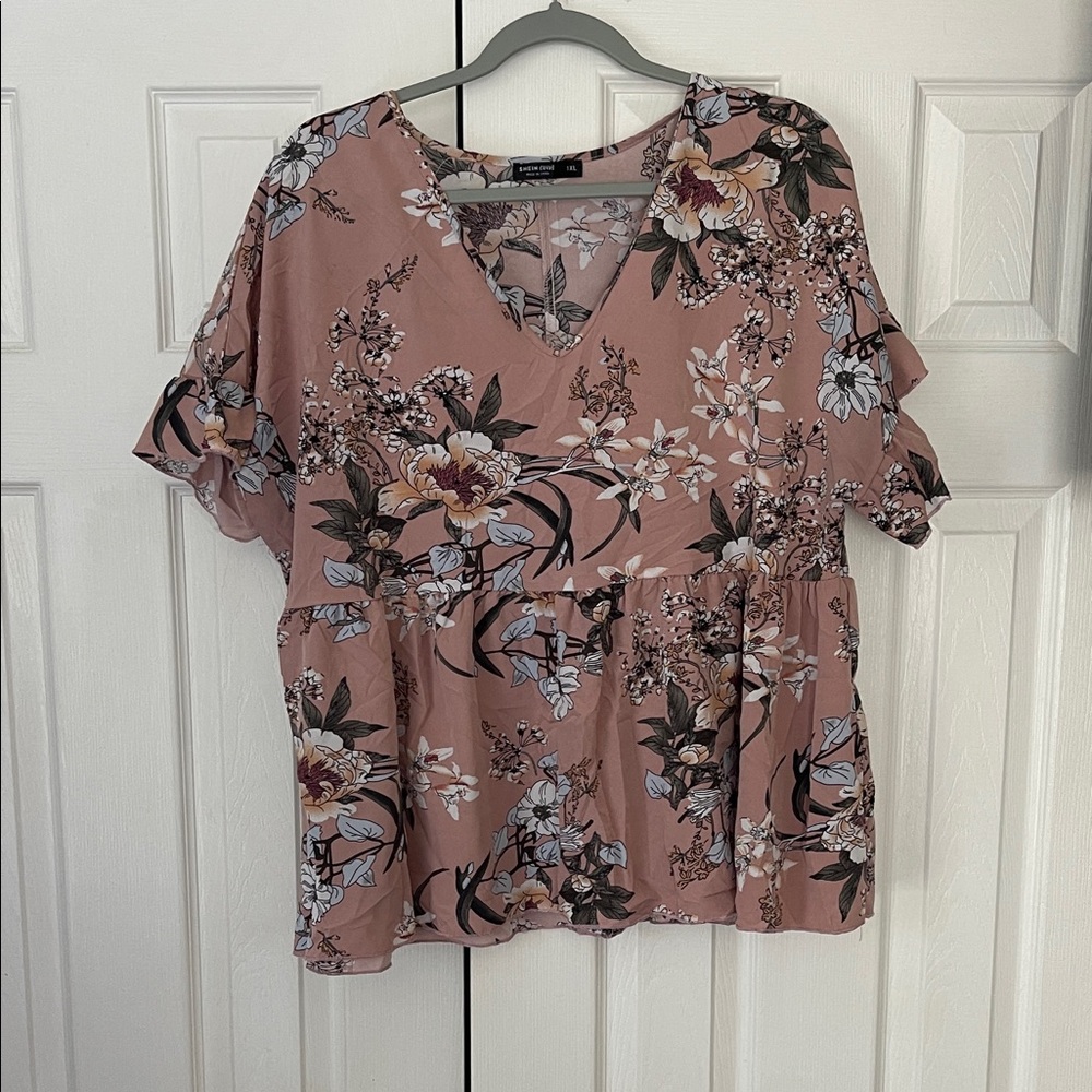 SHEIN Pink Floral V-Neck Blouse